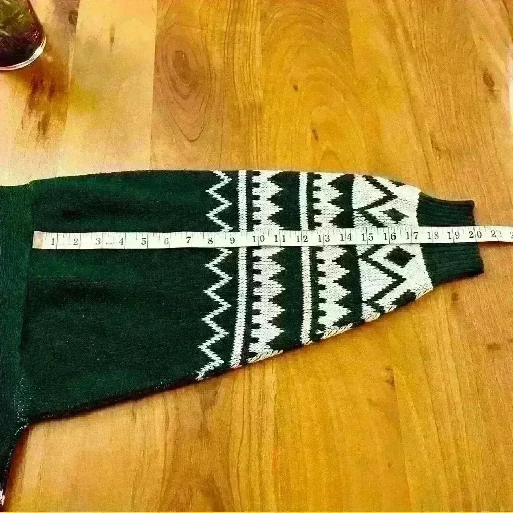 Vintage Bohemian Oversized Multicolored Green Pattern Crew Neck Sweater jumper - Picture 13 of 15